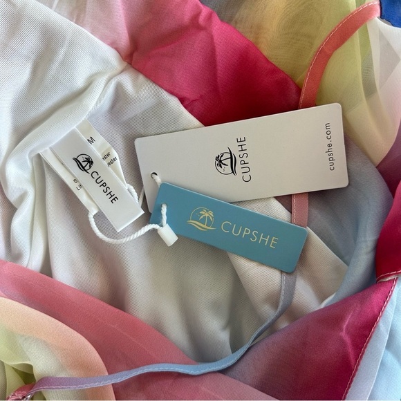 Cupshe NWT Colorful Rainbow Plunging Neckline Cross Back Maxi Dress Large - Picture 12 of 14